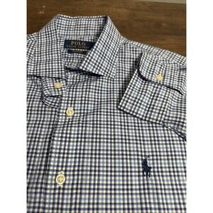 Polo Ralph Lauren Shirt Mens Medium Blue Plaid Button Down Pony Logo Stretch